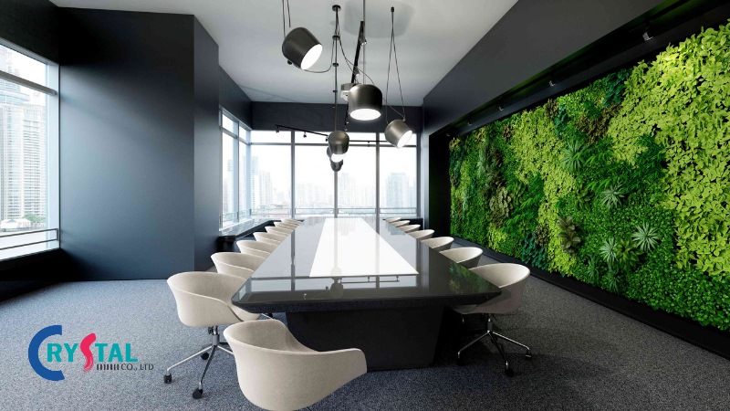Việc bố trí cây xanh phần nào giảm sự ngột ngạt trong không gian văn phòng