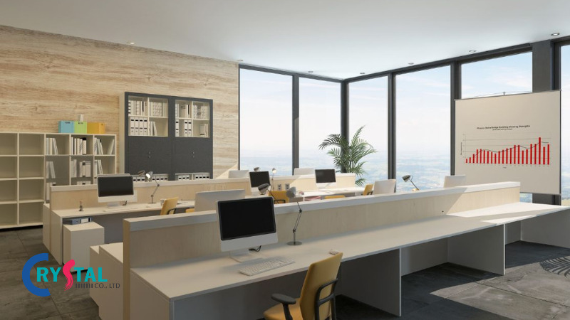 Thiết kế văn phòng tích hợp ánh sáng tự nhiên từ cửa sổ