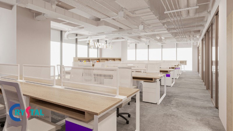 Mẫu văn phòng hiện đại với gam màu be nhẹ nhàng tạo nên không gian làm việc lý tưởng